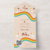 Retro Groovy Daisy Rainbow QR Code Hippie Wedding All In One Einladung (Innen Boden)