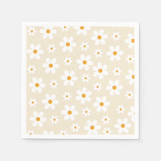 Retro Groovy Daisy Tan Birthday Paper Tellers Serviette (Vorderseite)