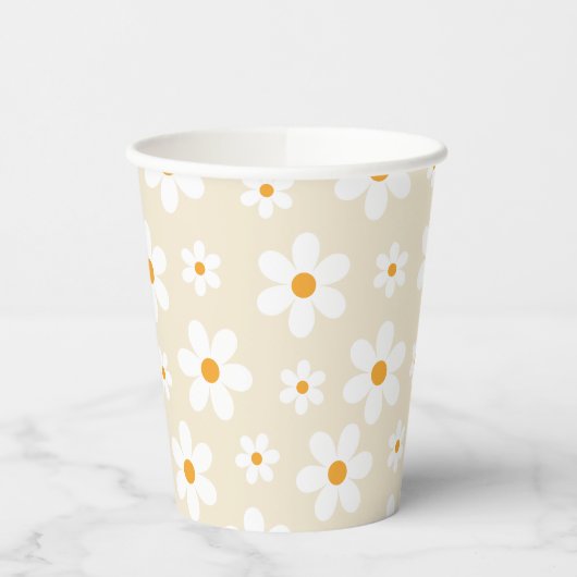 Retro Groovy Daisy Tan Birthday Pappbecher (Links)