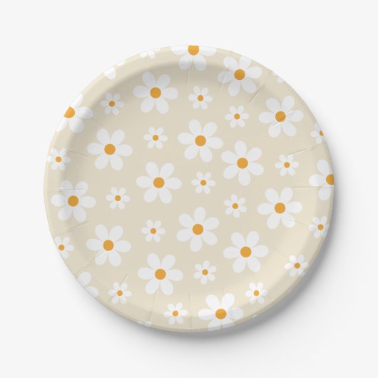Retro Groovy Daisy Tan Birthday Pappteller (Vorderseite)