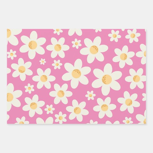Retro Groovy Daisy Wrapping Paper Sheets - Pink Bo Geschenkpapier Set (Vorderseite)