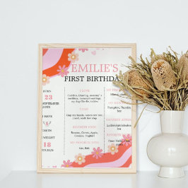 Retro Groovy DaisyBaby 1. Geburtstags-Milestone-Ze Poster