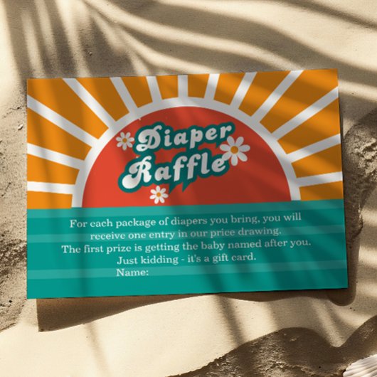 Retro Groovy Diaper Raffle Card Sunny Baby Dusche Begleitkarte