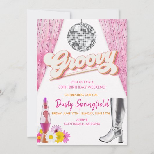 Retro Groovy Disco Einladung (Vorderseite)