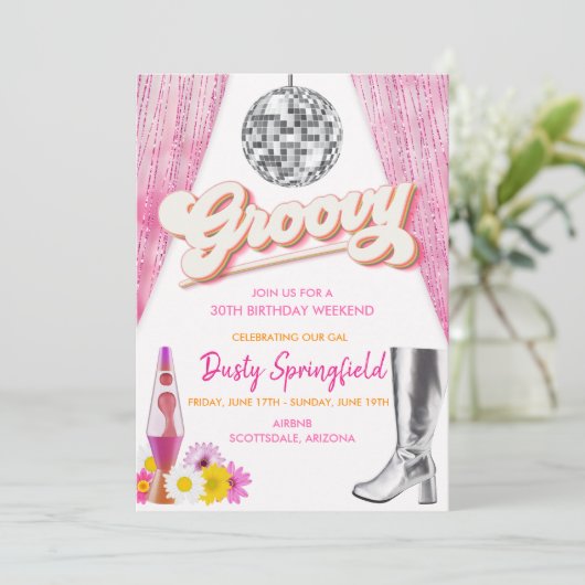 Retro Groovy Disco Einladung (Stehend Vorderseite)