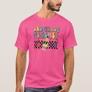 Retro Groovy Dritter Klasse Lehrer Happy Erster Ta T-Shirt