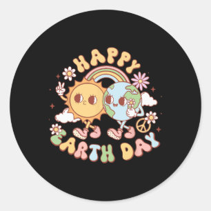 Retro Groovy Earth Day 2025 Planet Jubiläum Wom Runder Aufkleber
