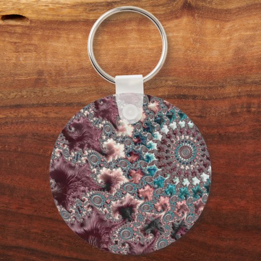 Retro Groovy Eclectic Bohemisch Spiral Fraktal Schlüsselanhänger (Rückseite)