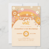 Retro Groovy ein geschlechtsneutraler Geburtstag Einladung (Vorderseite)