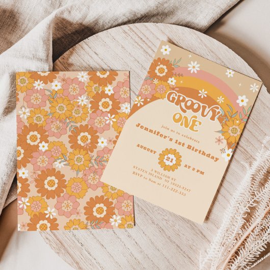 Retro Groovy ein geschlechtsneutraler Geburtstag Einladung