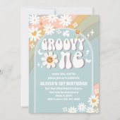 Retro Groovy Einladung zum ersten Geburtstag (Vorderseite)