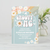 Retro Groovy Einladung zum ersten Geburtstag (Stehend Vorderseite)