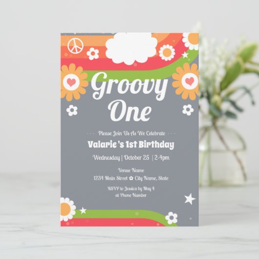 Retro Groovy Einladung zum Geburtstag (Stehend Vorderseite)