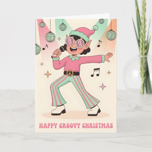 Retro Groovy Elf Frohe Weihnachten (Vorderseite)