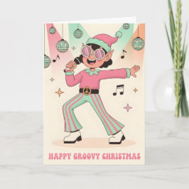 Retro Groovy Elf Merry Christmas Feiertagskarte