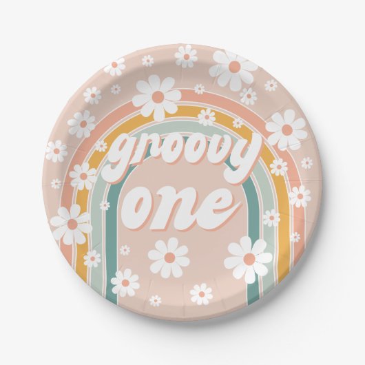 Retro Groovy Erste Boho Geburtstag Pappteller (Vorderseite)