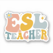 Retro Groovy ESL Lehrer Wertgutschein Aufkleber (Vorderseite)