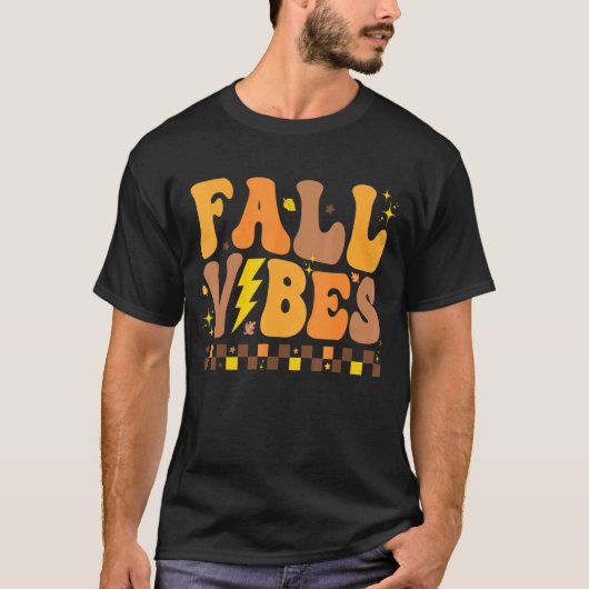 Retro Groovy Fall Vibes Checks Muster Herbst S T-Shirt (Vorderseite)