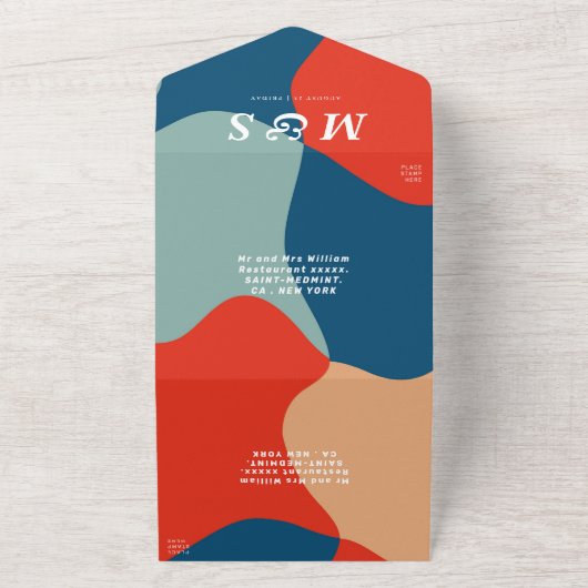 Retro Groovy farbenfrohe Hochzeit All In One Einladung (Außenbereich)