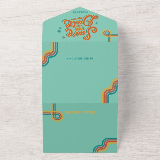 Retro Groovy farbenfrohe Hochzeit All In One Einladung (Außenbereich)