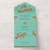 Retro Groovy farbenfrohe Hochzeit All In One Einladung (Innen Boden)