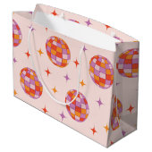 Retro Groovy Farbige Disco-Kugeln Muster Große Geschenktüte (Rückseite Schrägansicht)
