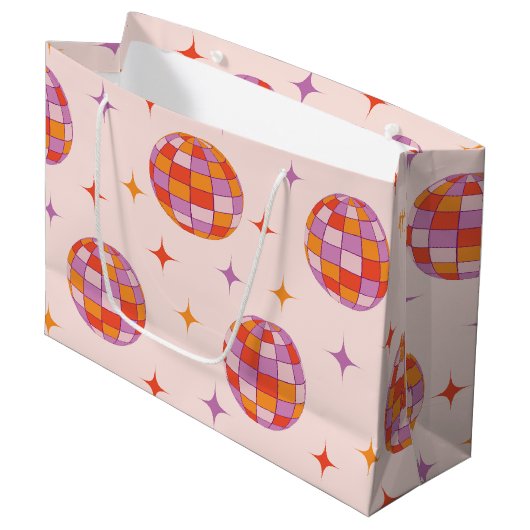 Retro Groovy Farbige Disco-Kugeln Muster Große Geschenktüte (Vorderseite Schrägansicht)