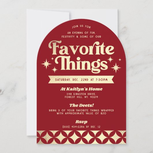 Retro Groovy Favorite Things Holiday Party Einladung (Vorderseite)