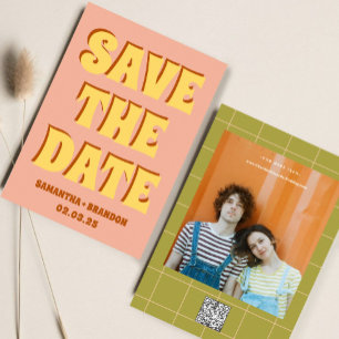 Retro Groovy Fette & Helle Boho-Hochzeit-Qr-Code Save The Date