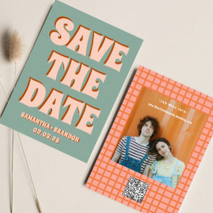 Retro Groovy Fette & Helle Boho-Hochzeit Qr Code Save The Date