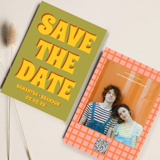 Retro Groovy Fette & Helle Boho-Hochzeit Qr Code Save The Date