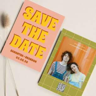 Retro Groovy Fette und Helle Boho-Hochzeit-Qr-Code Save The Date