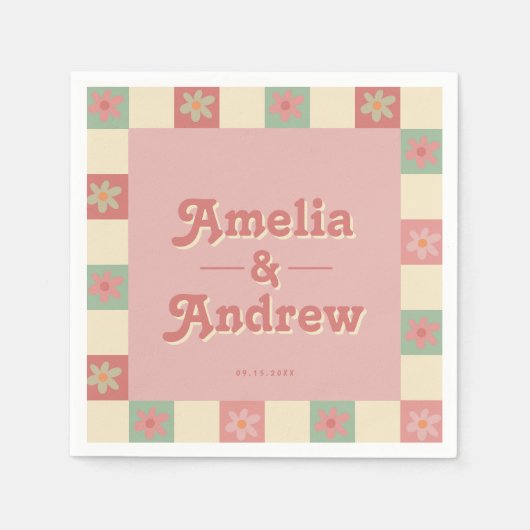 Retro Groovy Floral 1970er Hochzeit Serviette (Vorderseite)