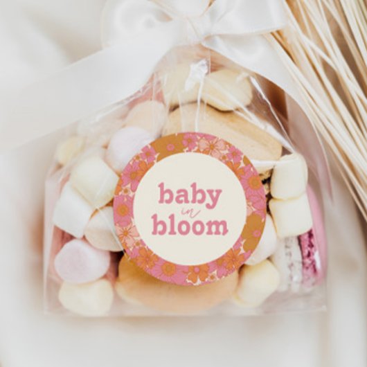Retro Groovy Floral Arch Baby in Bloom | Boho Runder Aufkleber