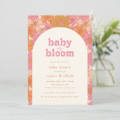 Retro Groovy Floral Arch Baby in Bloom | Einladung (Stehend Vorderseite)