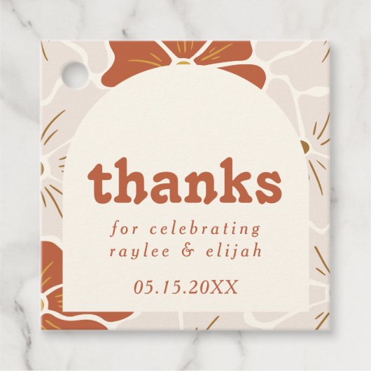 Retro Groovy Floral Arch | Boho Favor Geschenkanhänger (Vorderseite)