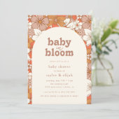 Retro Groovy Floral Baby in Bloom | Einladung (Stehend Vorderseite)