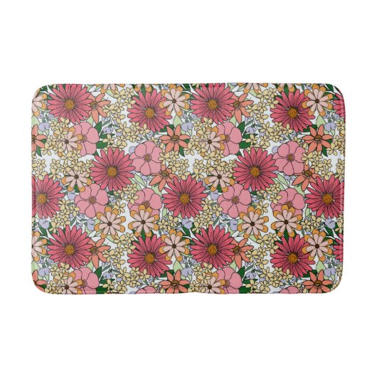 Retro Groovy Floral Daisy Boho Badematte (Vorderseite)