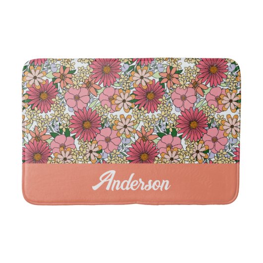 Retro Groovy Floral Daisy Boho Badematte (Vorderseite)