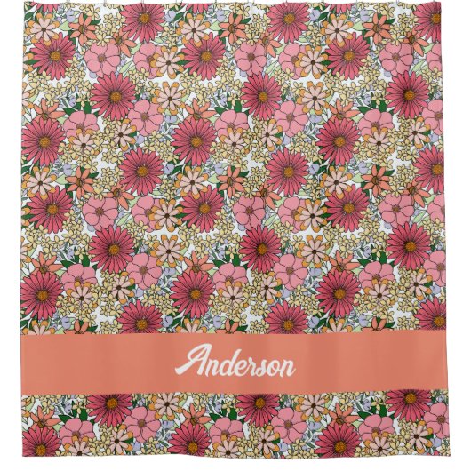 Retro Groovy Floral Daisy Boho Duschvorhang (Vorderseite)