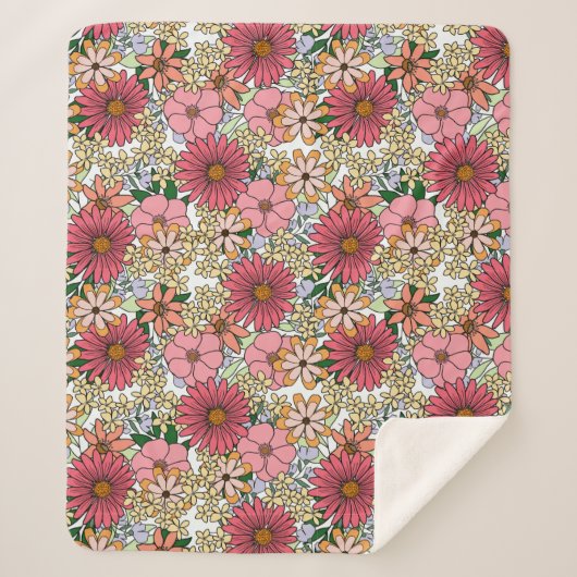 Retro Groovy Floral Daisy Boho Sherpadecke (Vorderseite)