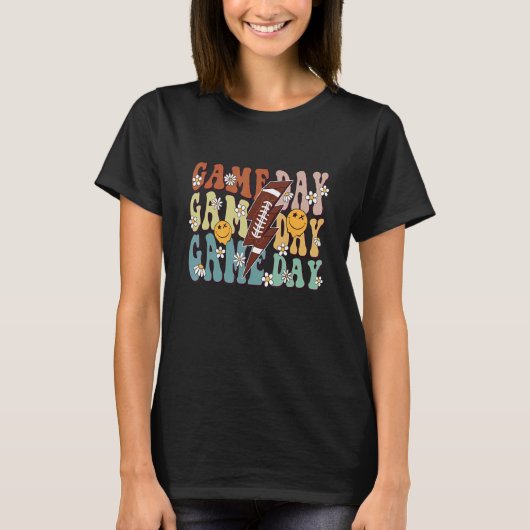 Retro Groovy Floral Game Day Vibes Family Matching T-Shirt (Vorderseite)