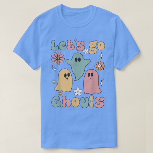 Retro Groovy Floral Lasse Go Ghouls Ghost Hallowee T-Shirt (Design vorne)