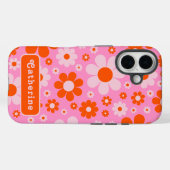 Retro Groovy Floral Orange Pink Personalisiert Case-Mate iPhone Hülle (Rückseite (Horizontal))