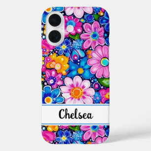 Retro Groovy Floral Personalisiert iPhone 16 Hülle