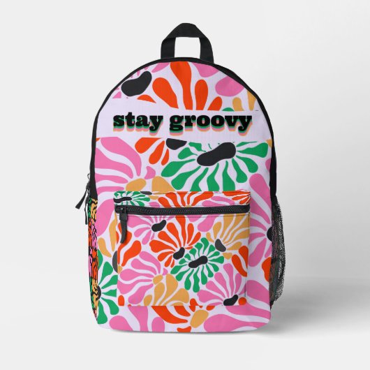 Retro Groovy Floral Personalisiert Moderne Giro Bedruckter Rucksack (Vorderseite)