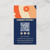Retro Groovy Florales Visitenkarte mit QR-Code (Rückseite)
