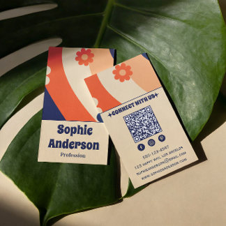 Retro Groovy Florales Visitenkarte mit QR-Code