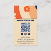 Retro Groovy Florales Visitenkarte mit QR-Code (Rückseite)
