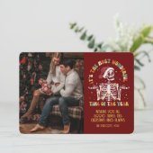 Retro Groovy Foto Weihnachten Skeletton Redewendun Karte (Stehend Vorderseite)